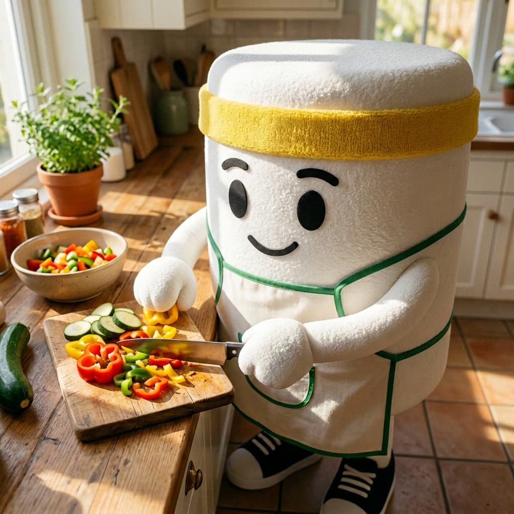 Mal chopping vegetables in a kitchen